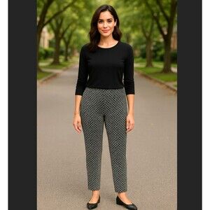 J. Jill Forward Seam Slim Ankle Pant MED PETITE Black White Geo Pull On Wearever